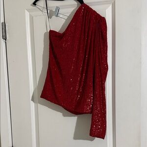 NWOT Generation Love Red Sequin One-Shoulder Long Sleeve Top